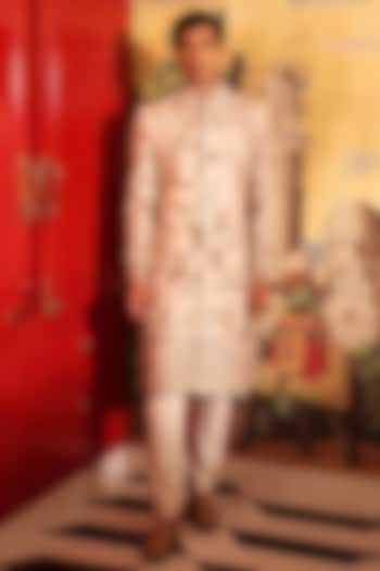 Ivory Matka Silk Hand Embroidered Groom Sherwani Set by Sahil Kochhar Men at Pernia's Pop Up Shop