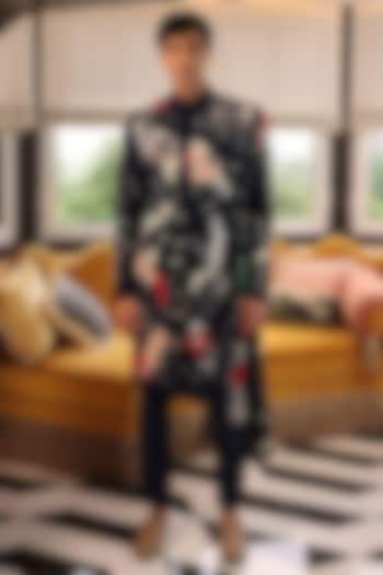 Black Silk Velvet Hand Embroidered Groom Sherwani Set by Sahil Kochhar Men at Pernia's Pop Up Shop