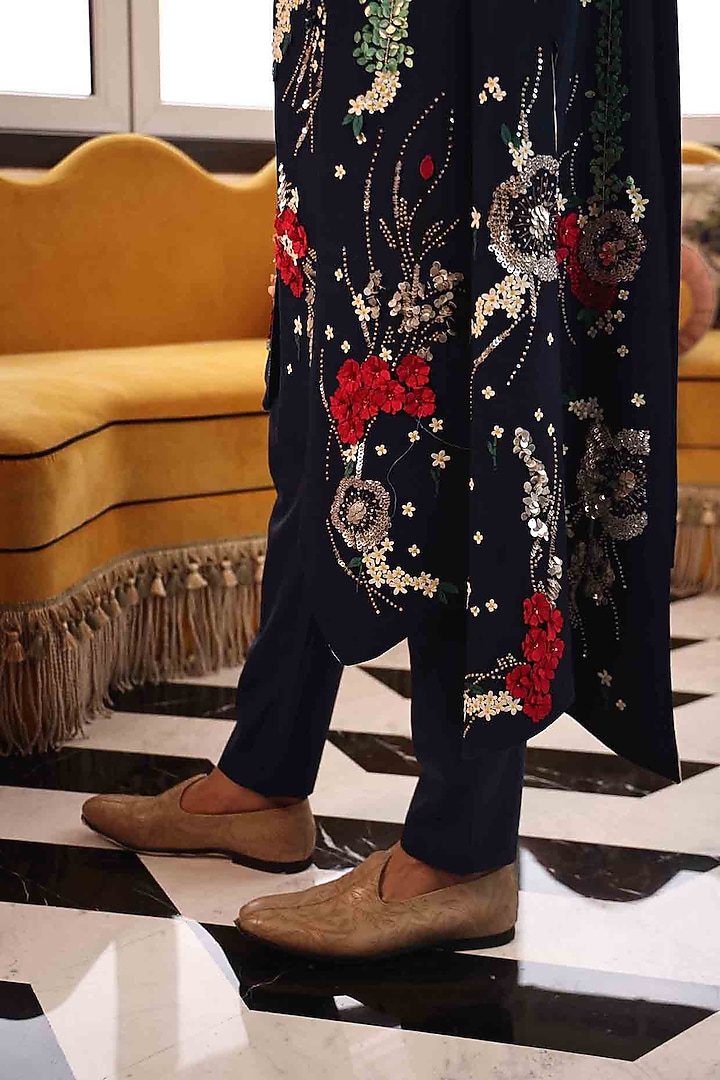 Black Silk Velvet Hand Embroidered Groom Indowestern Set by Sahil Kochhar Men at Pernia's Pop Up Shop