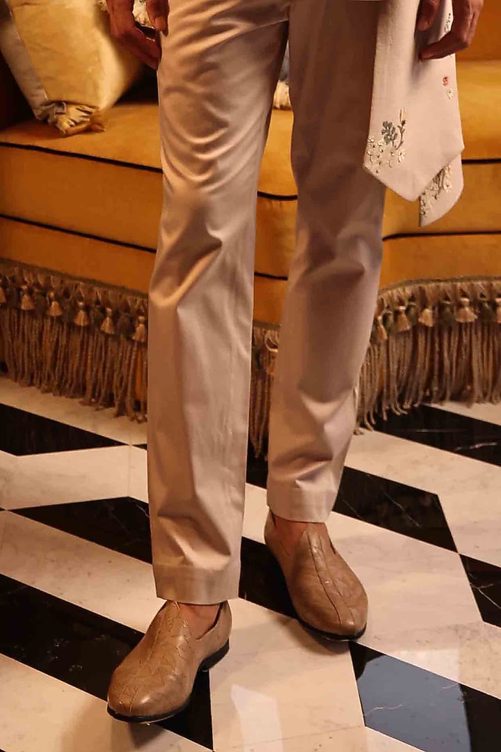 Peach Matka Silk Hand Embroidered Groom Bandhgala Set by Sahil Kochhar Men at Pernia's Pop Up Shop