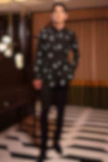 Black Suiting Hand Embroidered Groom Bandhgala Set by Sahil Kochhar Men at Pernia's Pop Up Shop