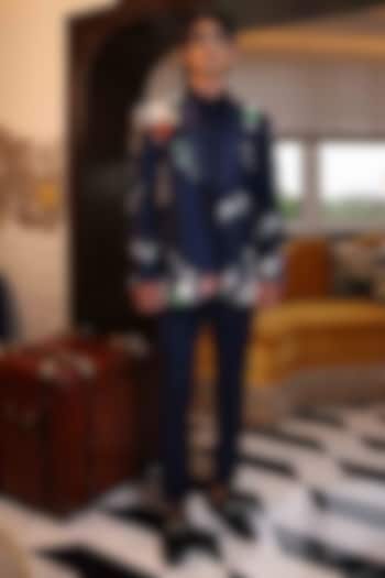 Blue Suiting Hand Embroidered Tuxedo by Sahil Kochhar Men at Pernia's Pop Up Shop