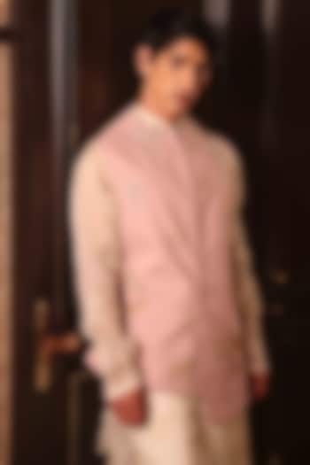 Soft Pink Suiting Hand Embroidered Bundi Jacket by Sahil Kochhar Men at Pernia's Pop Up Shop
