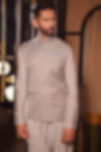 Grey Suiting Hand Embroidered Bundi Jacket by Sahil Kochhar Men at Pernia's Pop Up Shop