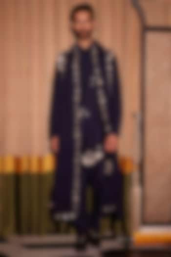 Blue Georgette Hand Embroidered Stole by Sahil Kochhar Men at Pernia's Pop Up Shop