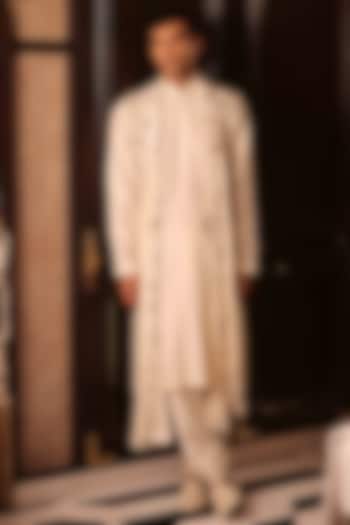 Ivory Georgette Hand Embroidered Stole by Sahil Kochhar Men at Pernia's Pop Up Shop