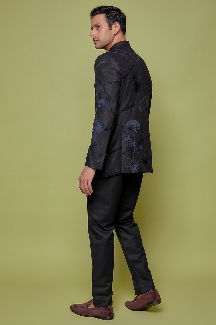 Black Matka Silk Embroidered Groom Bandhgala Set by Sahil Kochhar Men at Pernia's Pop Up Shop