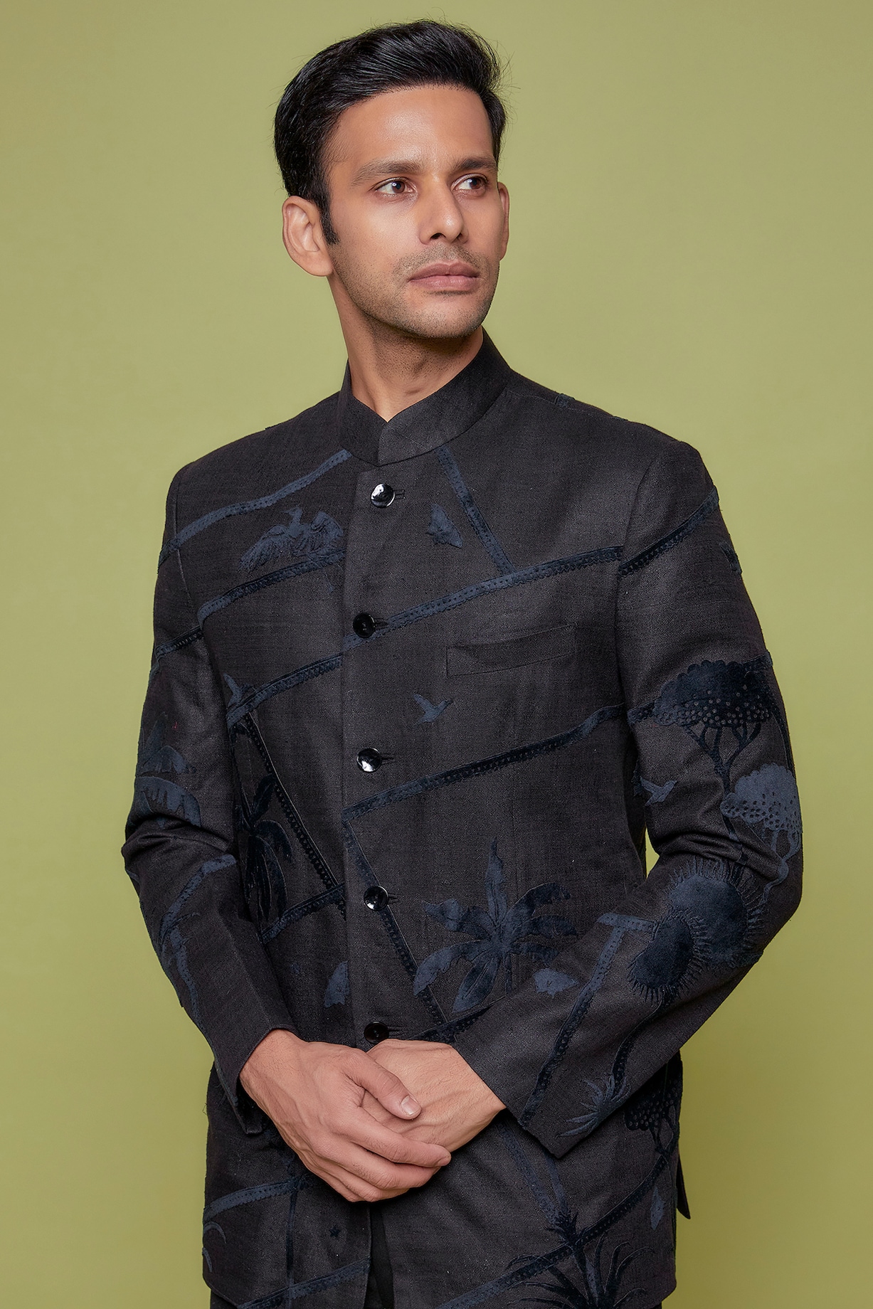 Matka silk green bandhgala