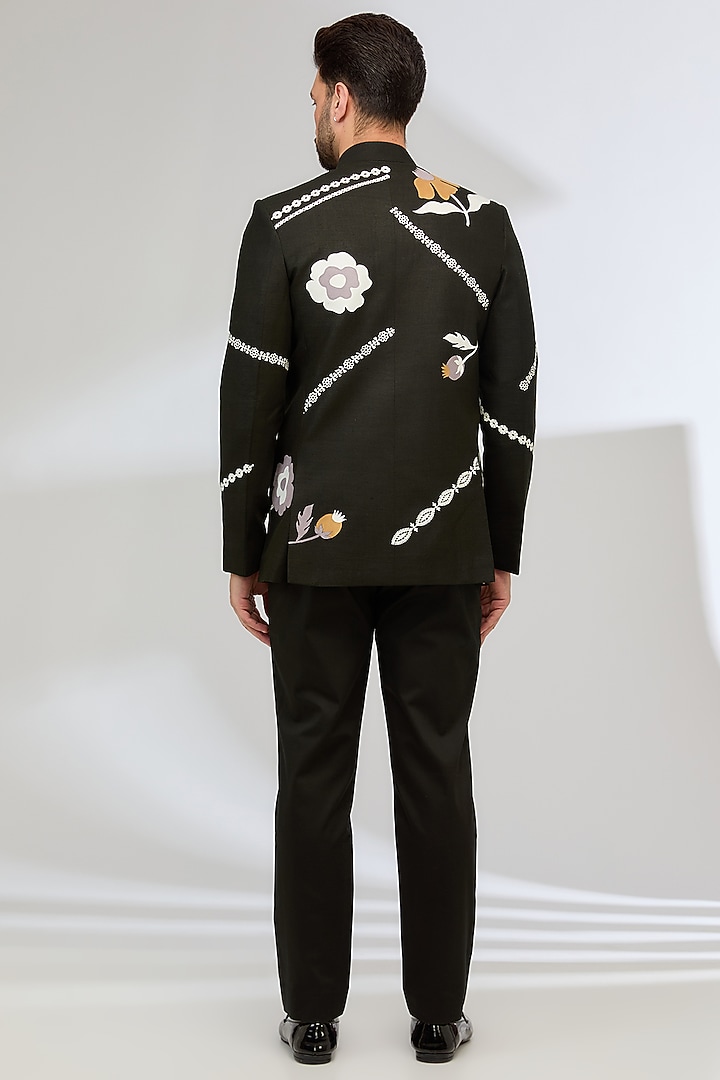 Black Matka Silk Embroidered Groom Bandhgala Set by Sahil Kochhar Men at Pernia's Pop Up Shop