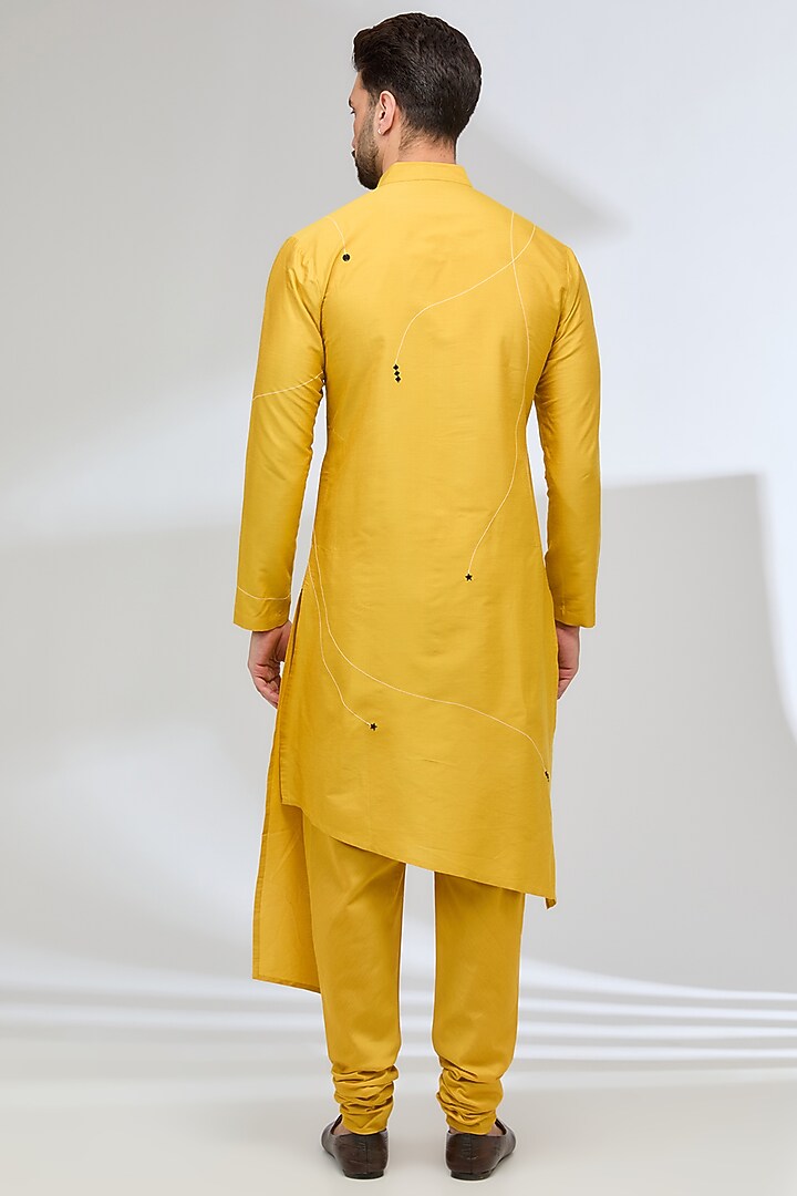 Yellow Katan Embroidered Kurta Set by Sahil Kochhar Men at Pernia's Pop Up Shop