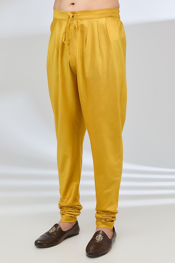 Yellow Katan Embroidered Kurta Set by Sahil Kochhar Men at Pernia's Pop Up Shop