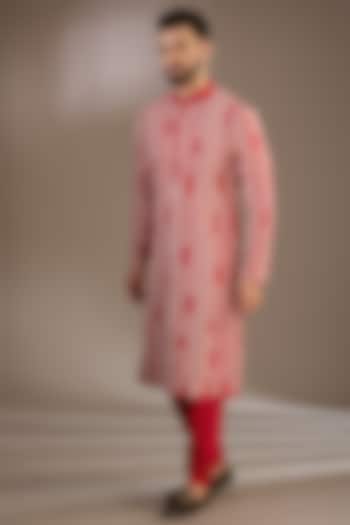 Red Katan Resham Thread Embroidered Kurta Set by Sahil Kochhar Men at Pernia's Pop Up Shop