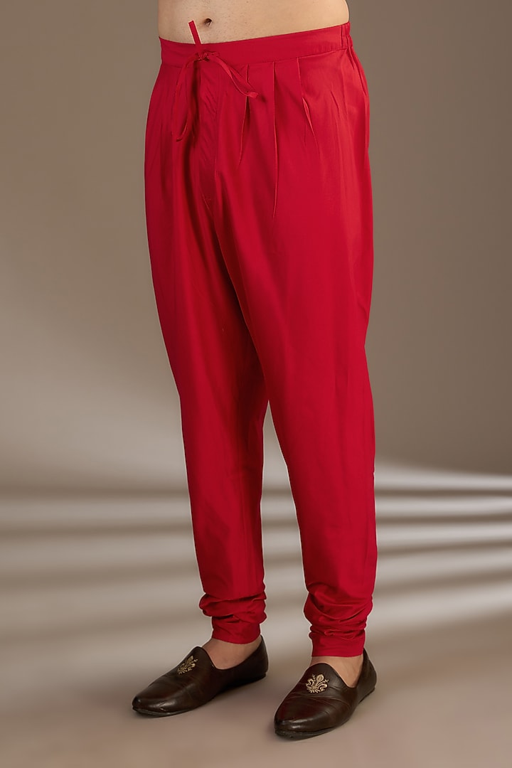 Red Katan Resham Thread Embroidered Kurta Set by Sahil Kochhar Men at Pernia's Pop Up Shop