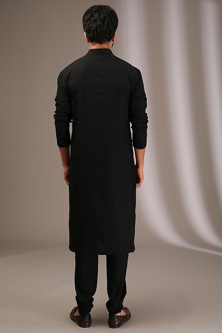 Black Katan Applique Hand Embroidered Kurta Set by Sahil Kochhar Men at Pernia's Pop Up Shop