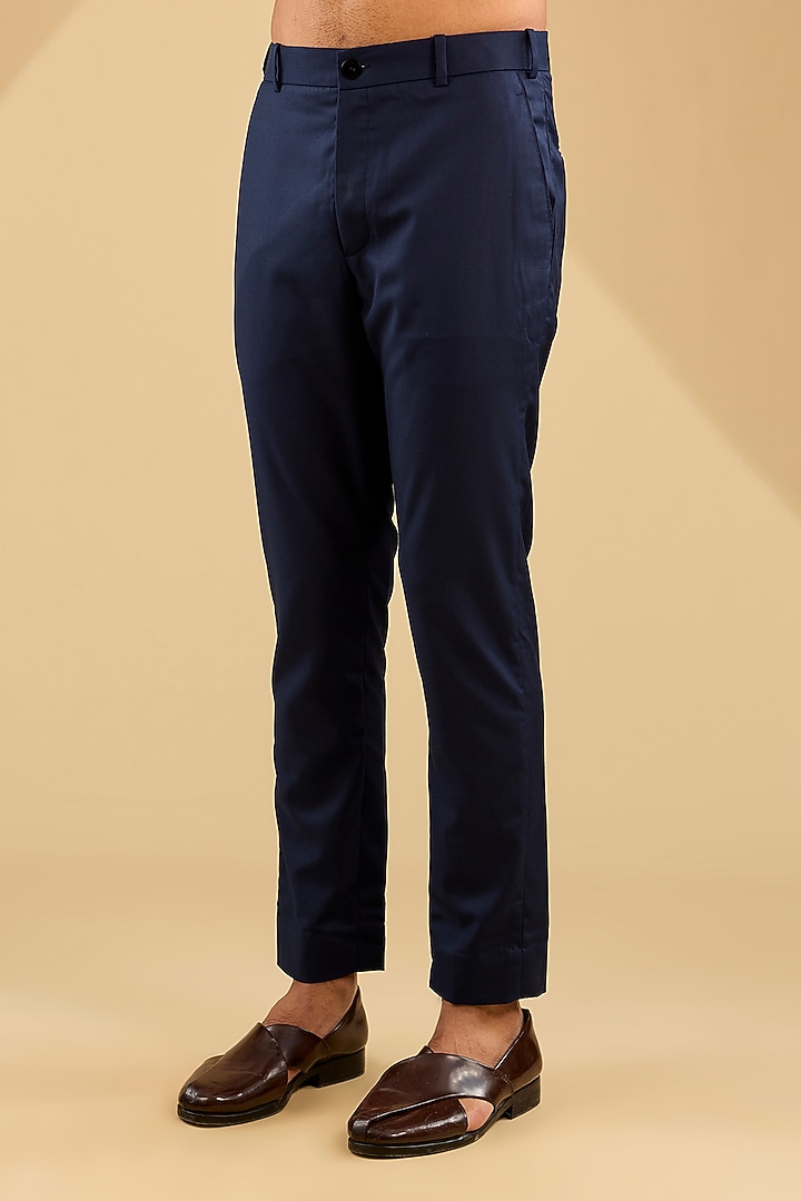 Navy Blue Suiting Fabric Hand Embroidered Groom Bandhgala Set by Sahil Kochhar Men at Pernia's Pop Up Shop