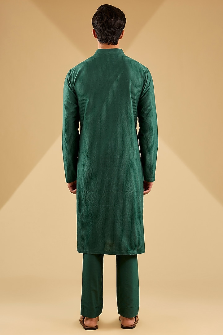Bottle Green Katan Silk Hand Embroidered Kurta Set by Sahil Kochhar Men at Pernia's Pop Up Shop