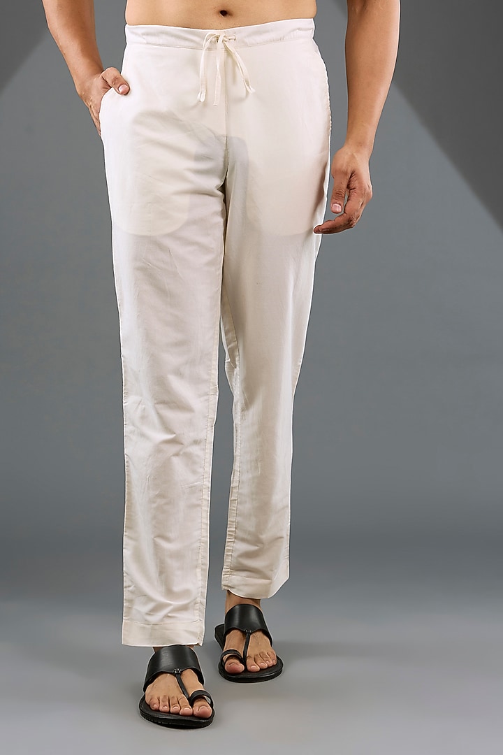 Ivory Katan Silk Laser-Cut Embroidered Kurta Set by Sahil Kochhar Men at Pernia's Pop Up Shop