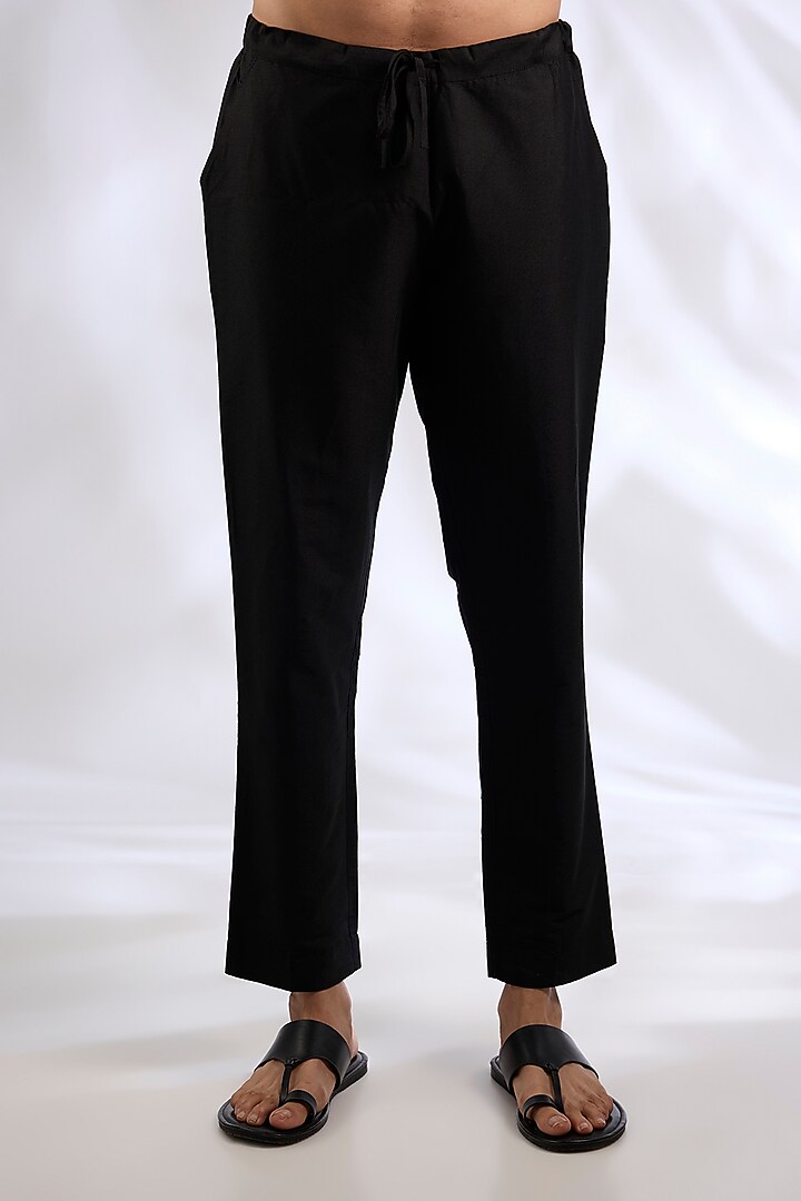 Black Katan Silk Hand Embroidered Kurta Set by Sahil Kochhar Men at Pernia's Pop Up Shop