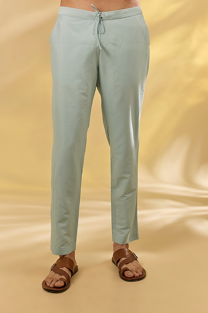 Blue Katan Silk Applique Embroidered Kurta Set by Sahil Kochhar Men at Pernia's Pop Up Shop