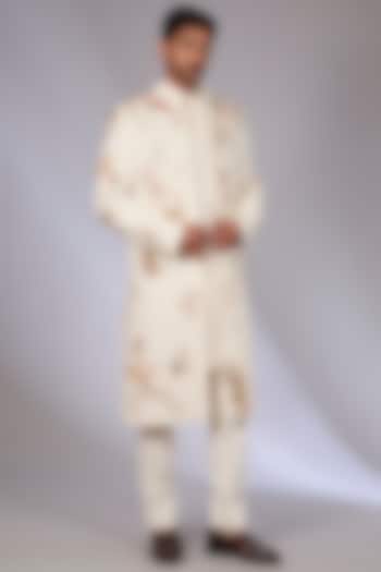 Ivory Raw Silk Indowestern Set by Sahil Kochhar Men