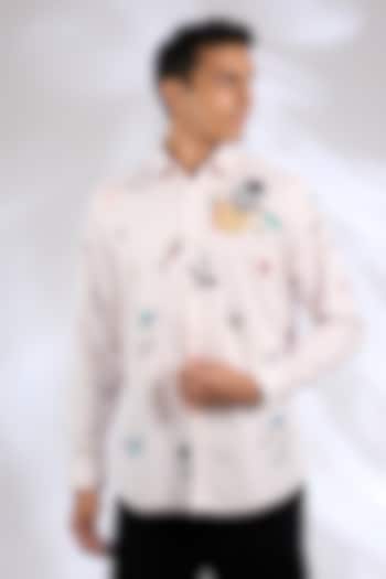 Ivory Cotton Satin Digital Printed Shirt by Sahil Kochhar Men