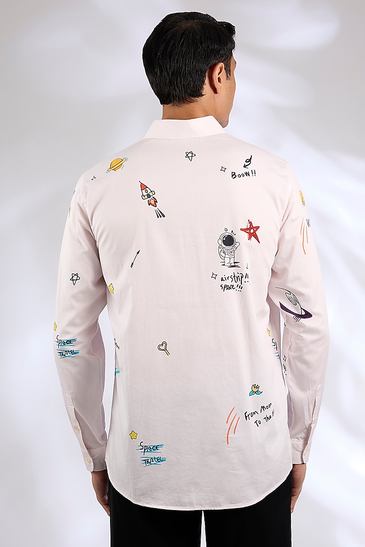 Ivory Cotton Satin Digital Printed Party Wear Shirt by Sahil Kochhar Men at Pernia's Pop Up Shop