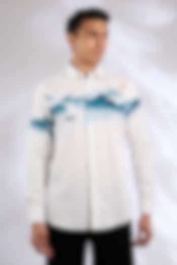 Ivory Cotton Satin Digital Printed Shirt by Sahil Kochhar Men