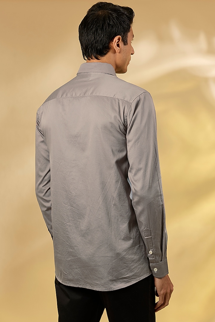 Grey Cotton Satin Hand Embroidered Shirt by Sahil Kochhar Men at Pernia's Pop Up Shop