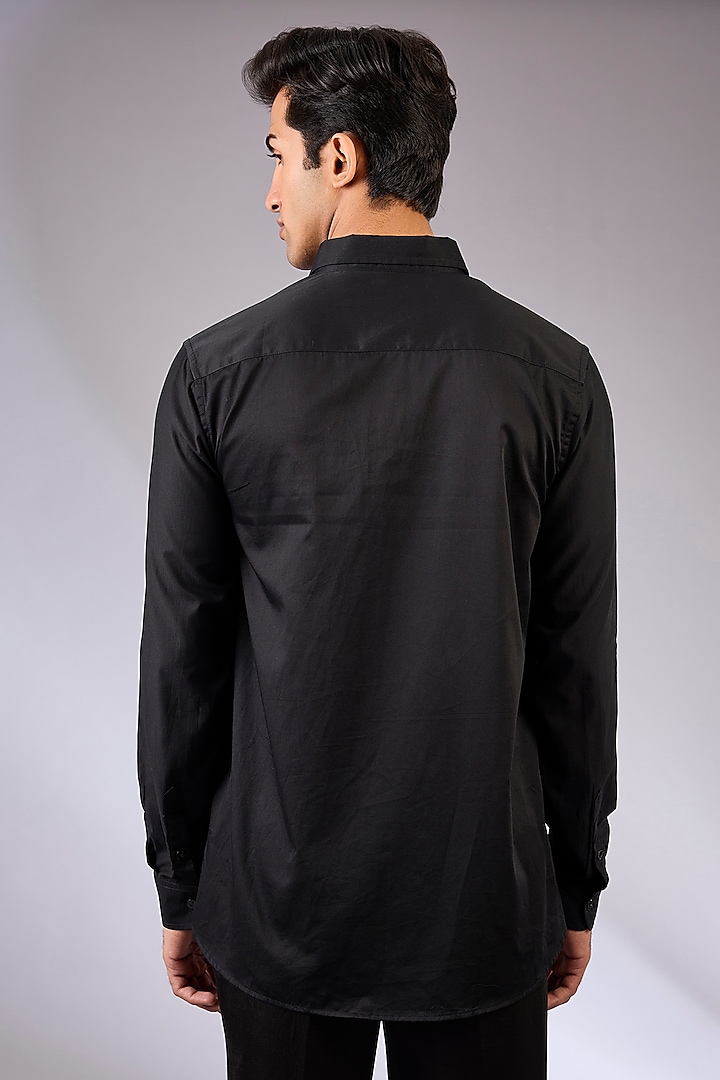 Black Cotton Satin Hand Embroidered Wedding Shirt by Sahil Kochhar Men at Pernia's Pop Up Shop