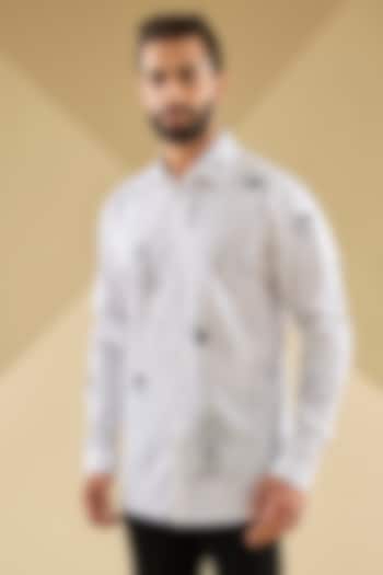 Ivory Cotton Satin Thread Embroidered Wedding Shirt by Sahil Kochhar Men at Pernia's Pop Up Shop
