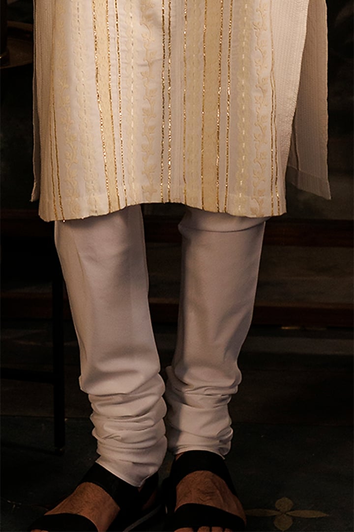 Ivory Katan Silk Applique Work Kurta Set by Sahil Kochhar Men at Pernia's Pop Up Shop
