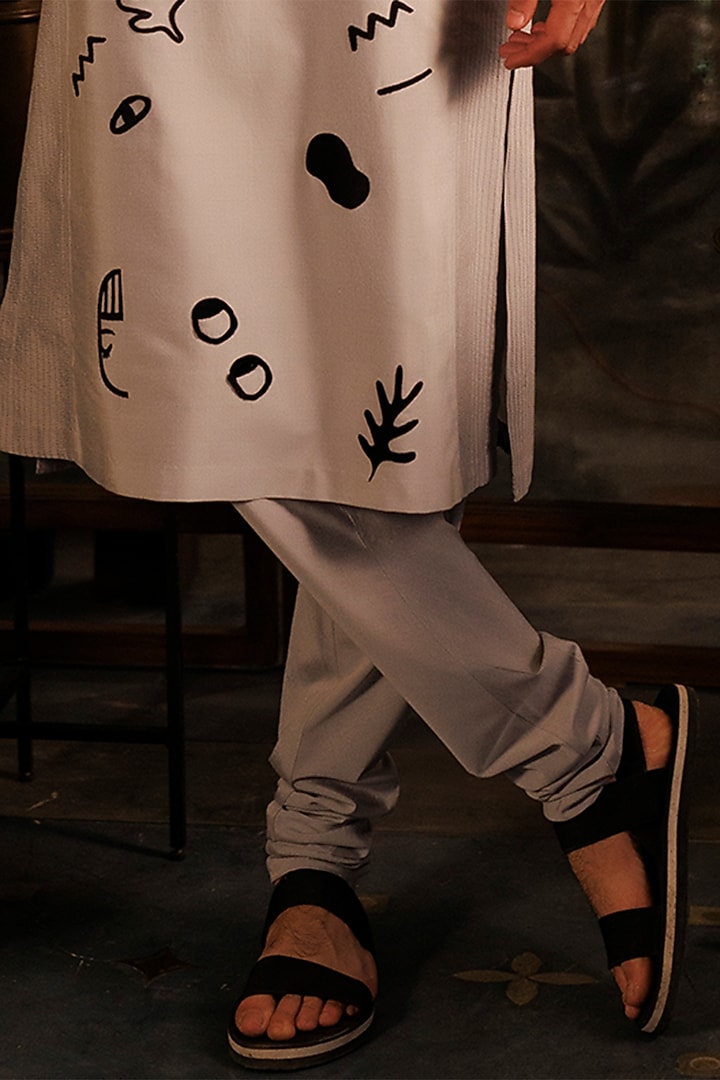 Grey Katan Silk Applique Work Straight Kurta Set by Sahil Kochhar Men at Pernia's Pop Up Shop