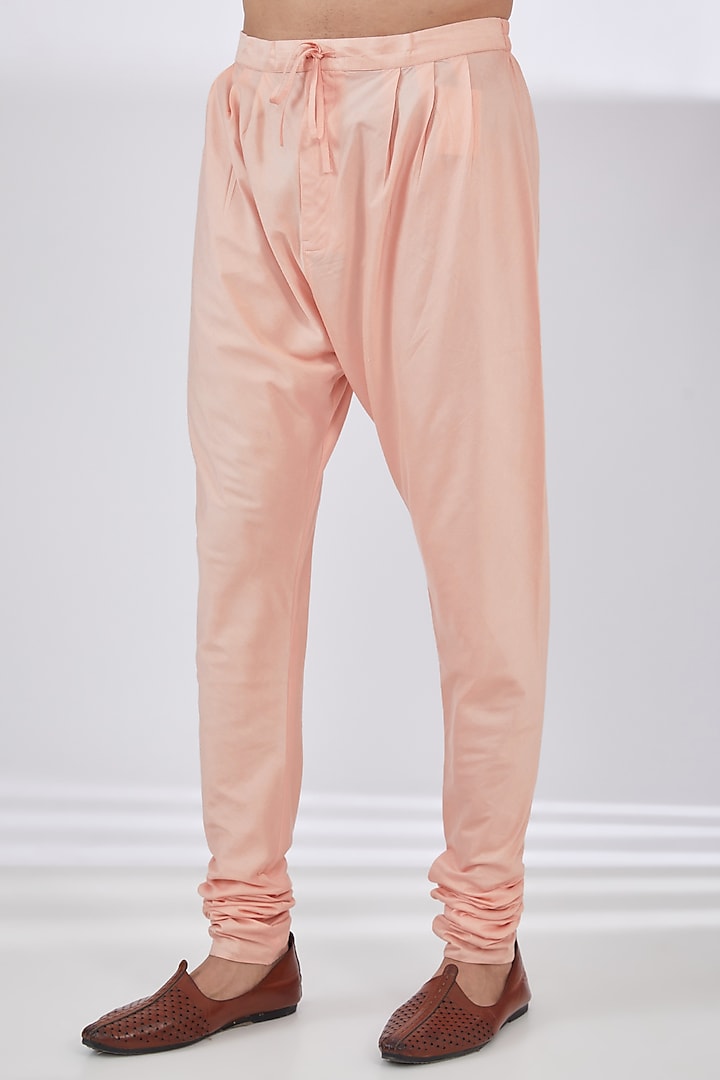 Peach Katan Gold Foil Patchwork Kurta Set by Sahil Kochhar Men at Pernia's Pop Up Shop
