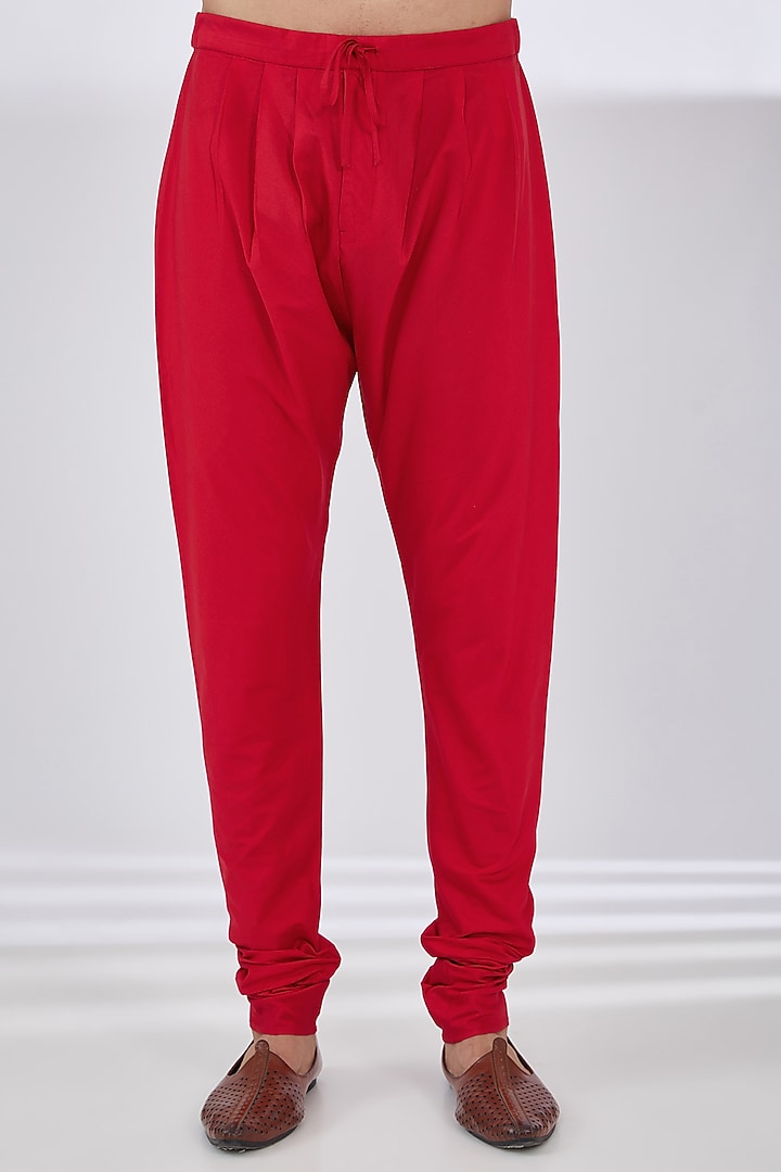 Red Katan Applique Embroidered Kurta Set by Sahil Kochhar Men at Pernia's Pop Up Shop