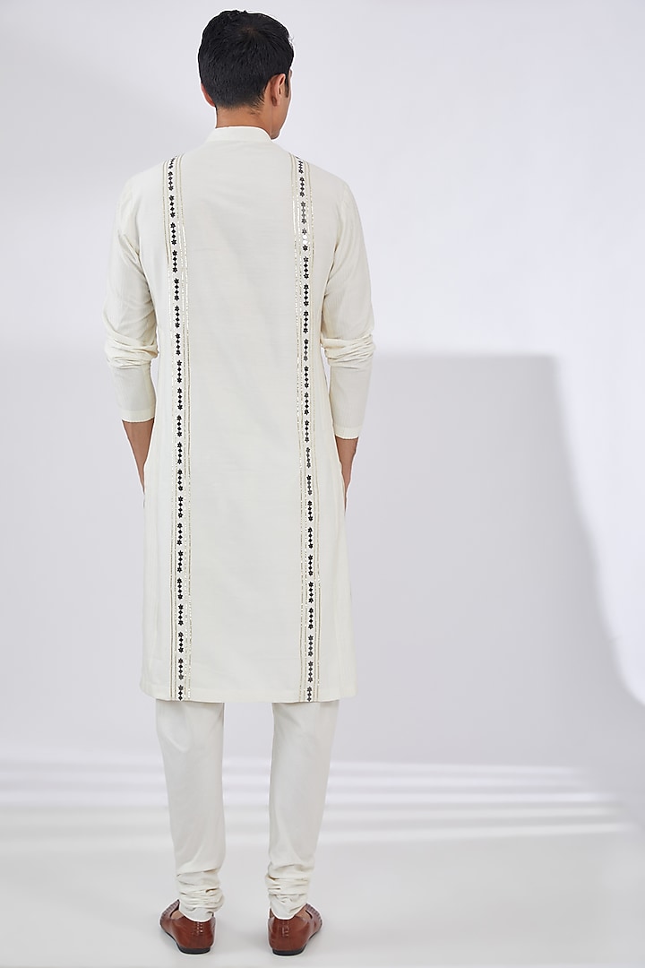 Ivory Katan Embroidered Kurta Set by Sahil Kochhar Men at Pernia's Pop Up Shop