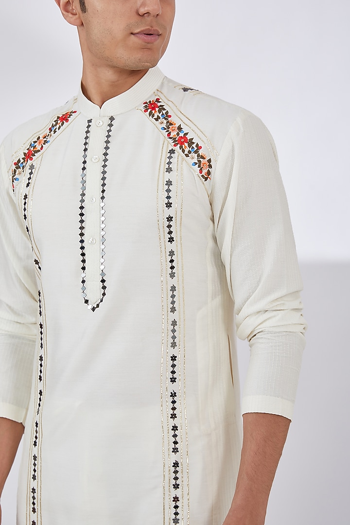 Ivory Katan Embroidered Kurta Set by Sahil Kochhar Men at Pernia's Pop Up Shop