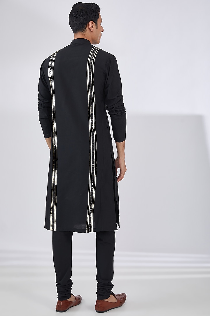 Black Katan Embroidered Kurta Set by Sahil Kochhar Men at Pernia's Pop Up Shop