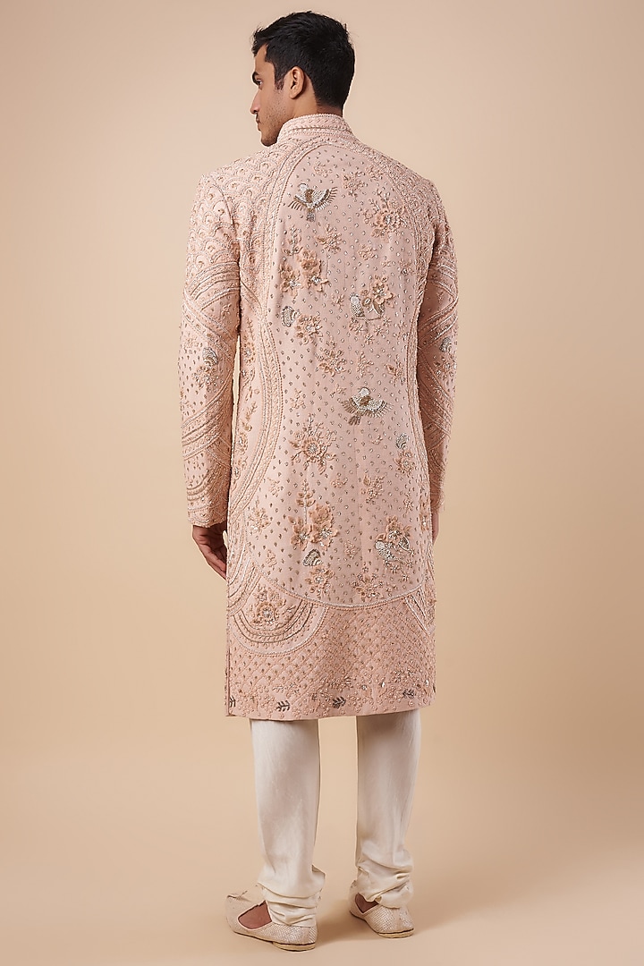 Pink Matka Silk Sequins & Zardosi Embroidered Groom Sherwani by Sahil Kochhar Men at Pernia's Pop Up Shop