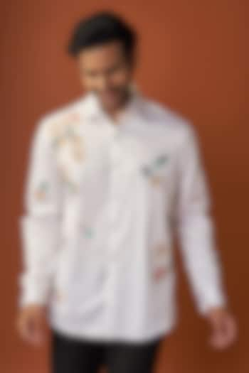 White Cotton Satin Hand Embroidered Shirt by Sahil Kochhar Men at Pernia's Pop Up Shop