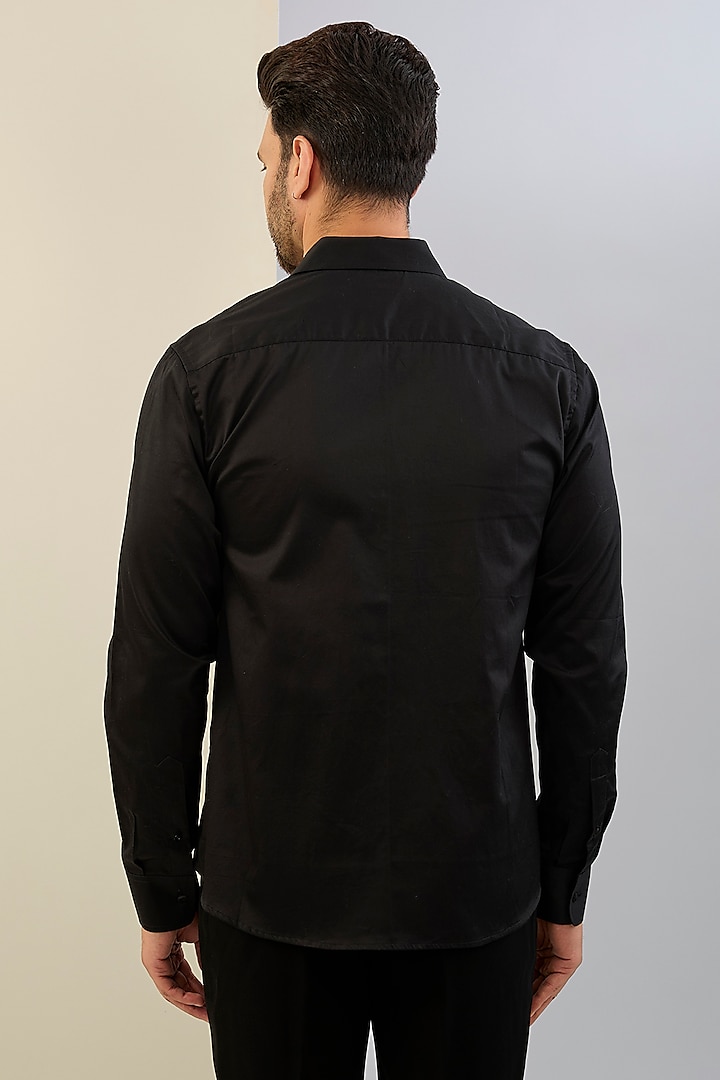 Black Cotton Satin Hand Embroidered Wedding Shirt by Sahil Kochhar Men at Pernia's Pop Up Shop