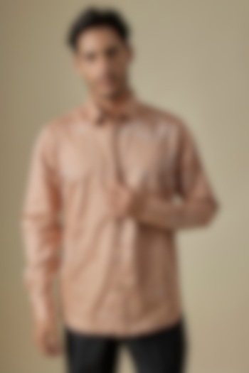 Pastel Peach Cotton Satin Embroidered Shirt by Sahil Kochhar Men at Pernia's Pop Up Shop