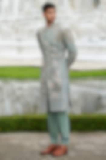 Green Matka Silk Hand Embroidered Sherwani Set by Sahil Kochhar Men