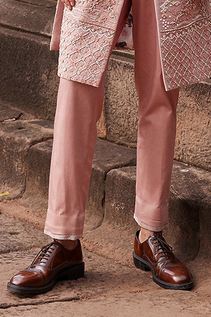 Peach Matka Silk Hand Embroidered Groom Sherwani Set by Sahil Kochhar Men at Pernia's Pop Up Shop