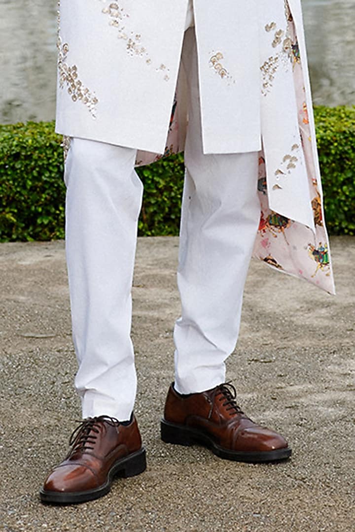 Ivory Matka Silk Hand Embroidered Groom Sherwani Set by Sahil Kochhar Men at Pernia's Pop Up Shop