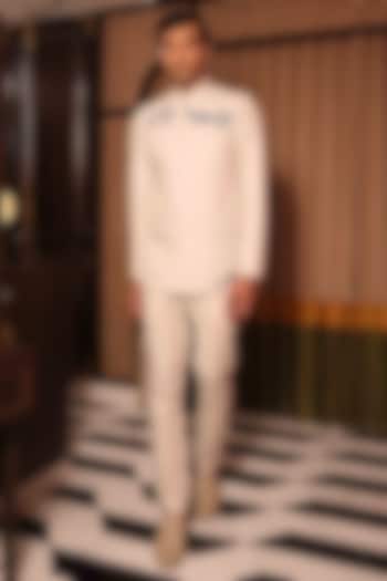 Ivory Suiting Hand Embroidered Wedding Bandhgala Set by Sahil Kochhar Men at Pernia's Pop Up Shop