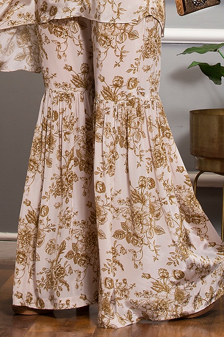 Ivory Crepe Floral Printed Party Wear Sharara Set by Sakshi Girri at Pernia's Pop Up Shop