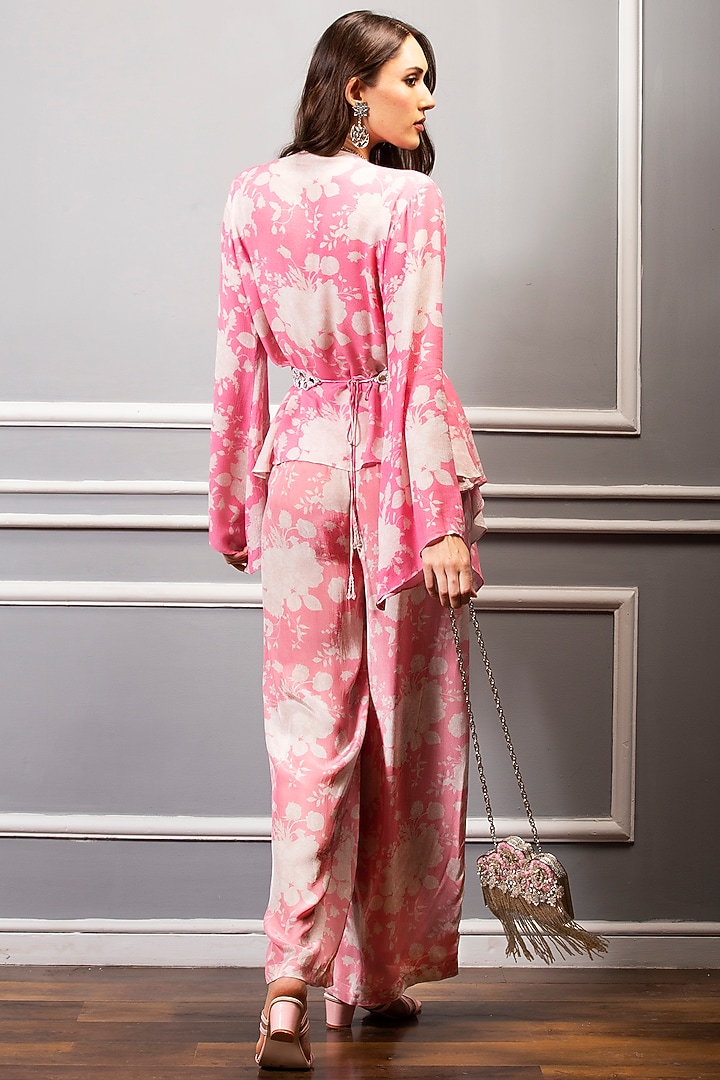 Bright Pink Floral Printed Straight Pant Set by Sakshi Girri at Pernia's Pop Up Shop