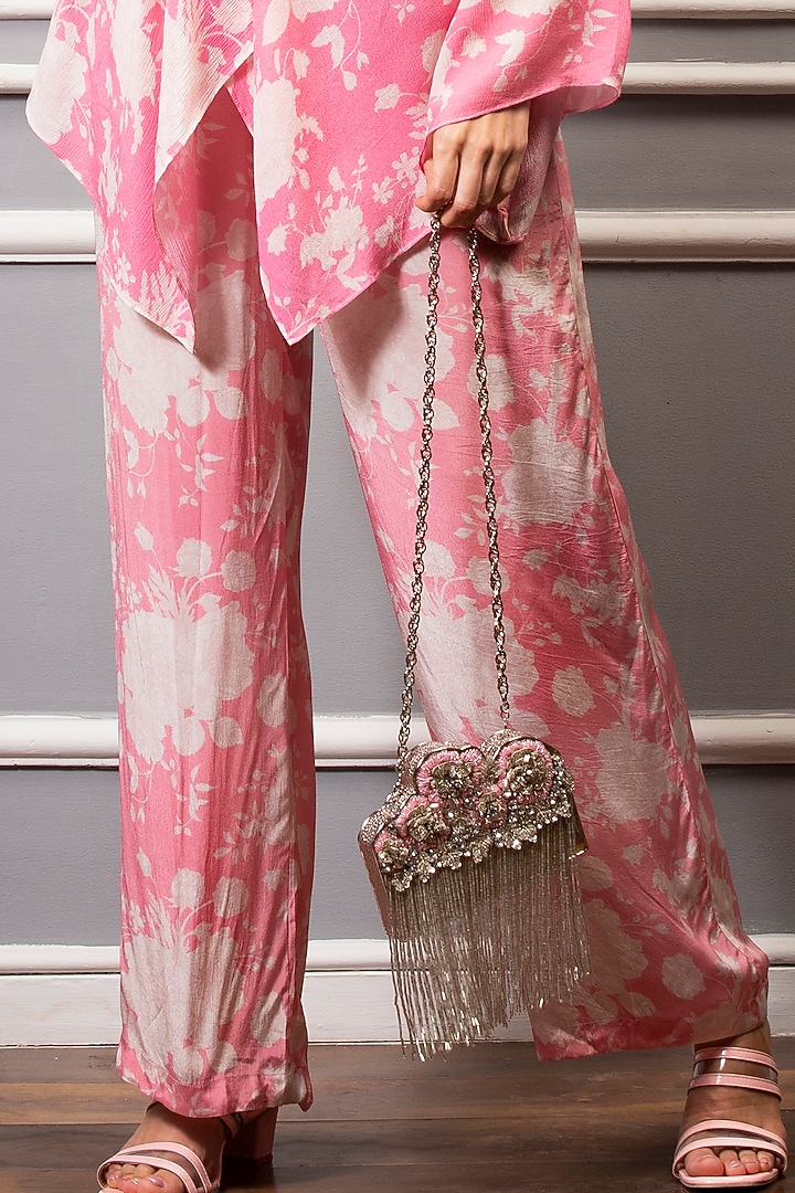 Bright Pink Floral Printed Straight Pant Set by Sakshi Girri at Pernia's Pop Up Shop
