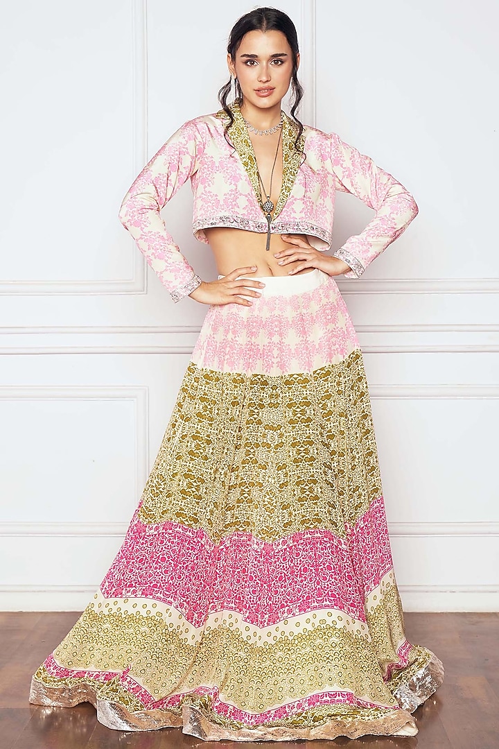 Multi-Colored Crepe Printed Skirt Set by Sakshi Girri