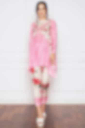Pink Dupion Silk Floral Printed Tunic Set by Sakshi Girri